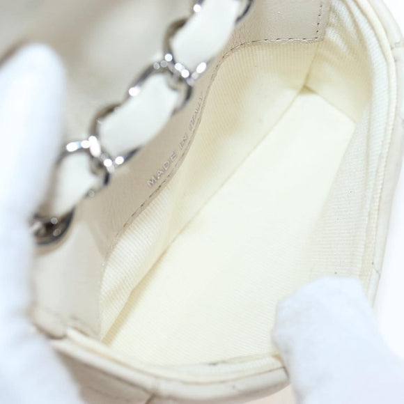 CHANEL V-stitch Classic Mini Chain Bag Lamb Skin Beige Silver CC Auth bs36939M