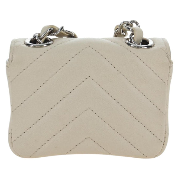 CHANEL V-stitch Classic Mini Chain Bag Lamb Skin Beige Silver CC Auth bs36939M