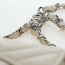 CHANEL V-stitch Classic Mini Chain Bag Lamb Skin Beige Silver CC Auth bs36939M-9