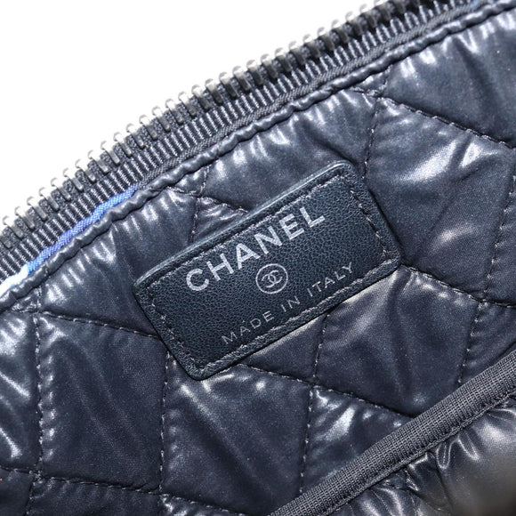 CHANEL Clutch Bag Nylon Blue Silver CC Auth bs36940V
