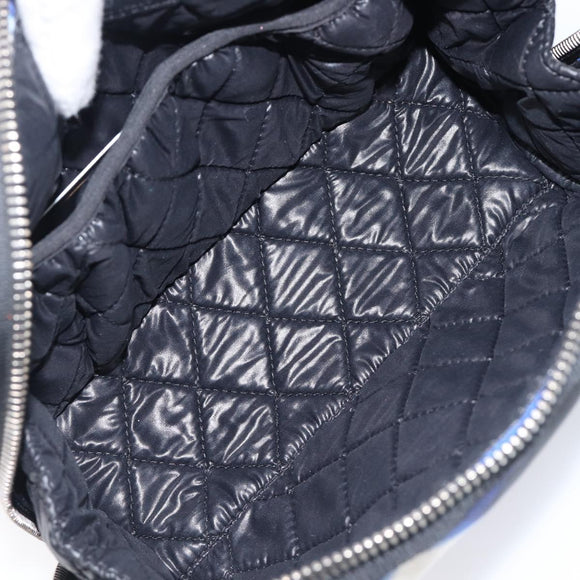 CHANEL Clutch Bag Nylon Blue Silver CC Auth bs36940V