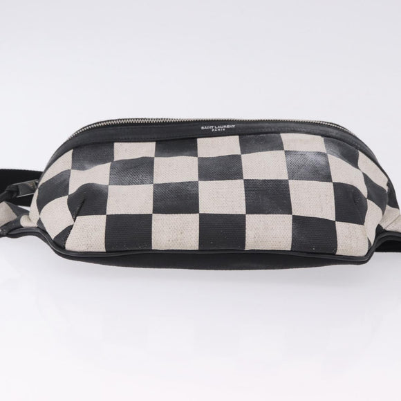 SAINT LAURENT Waist Bag Coated Canvas White Black Auth bs36944