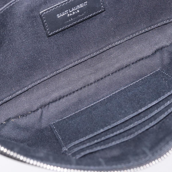 SAINT LAURENT Waist Bag Coated Canvas White Black Auth bs36944
