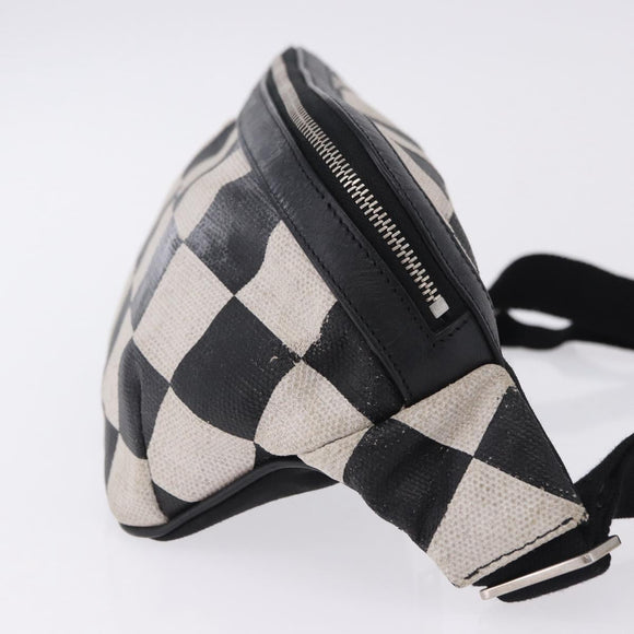 SAINT LAURENT Waist Bag Coated Canvas White Black Auth bs36944