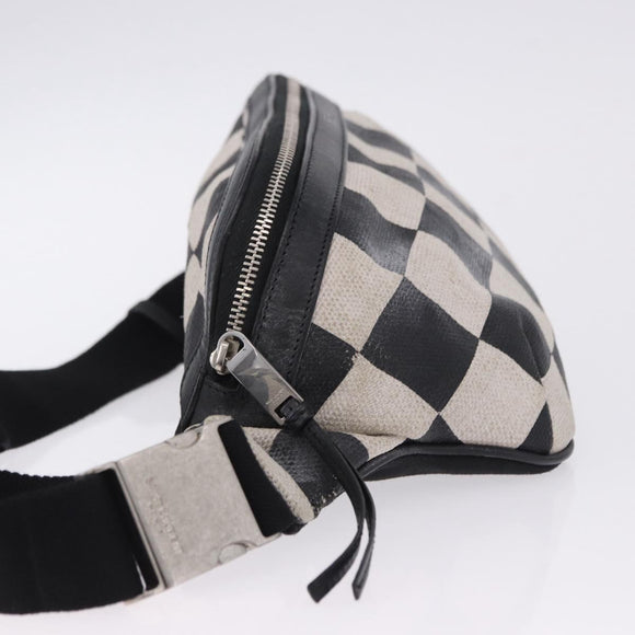 SAINT LAURENT Waist Bag Coated Canvas White Black Auth bs36944