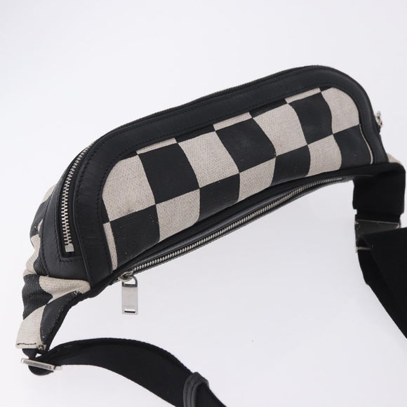 SAINT LAURENT Waist Bag Coated Canvas White Black Auth bs36944