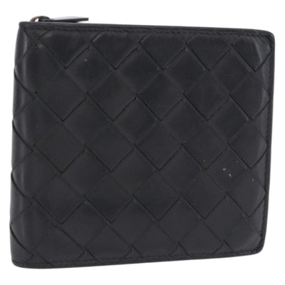 BOTTEGA VENETA INTRECCIATO Bifold Wallet Leather Black Auth bs36945