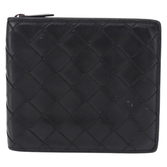 BOTTEGA VENETA INTRECCIATO Bifold Wallet Leather Black Auth bs36945