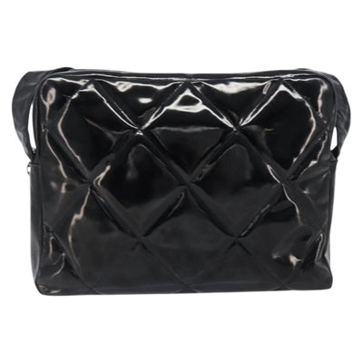 CHANEL Matelasse Shoulder Bag Patent leather Black Silver CC Auth bs36946 - 0