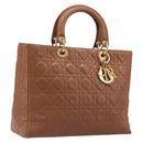 Christian Dior Canage Hand Bag Leather Brown Gold Auth bs36947-1