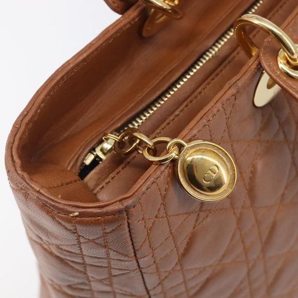 Christian Dior Canage Hand Bag Leather Brown Gold Auth bs36947