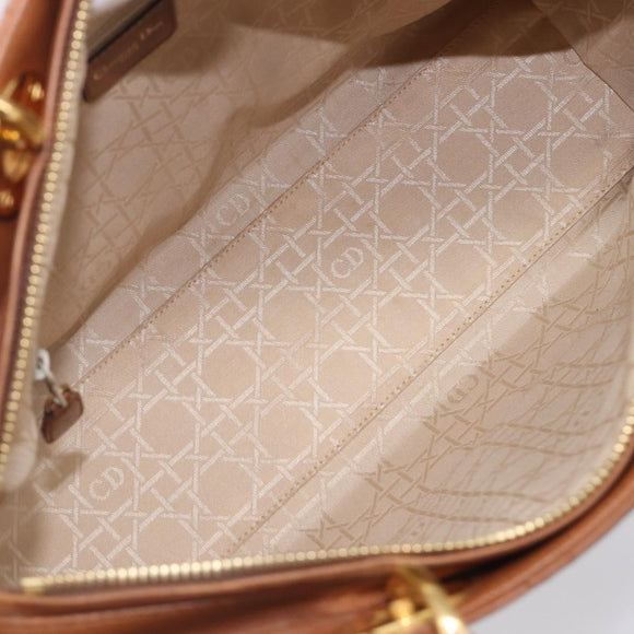 Christian Dior Canage Hand Bag Leather Brown Gold Auth bs36947