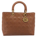 Christian Dior Canage Hand Bag Leather Brown Gold Auth bs36947-13