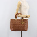 Christian Dior Canage Hand Bag Leather Brown Gold Auth bs36947-23