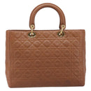 Christian Dior Canage Hand Bag Leather Brown Gold Auth bs36947-2