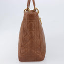 Christian Dior Canage Hand Bag Leather Brown Gold Auth bs36947-4