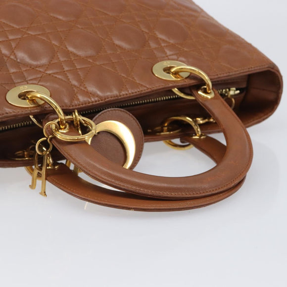 Christian Dior Canage Hand Bag Leather Brown Gold Auth bs36947