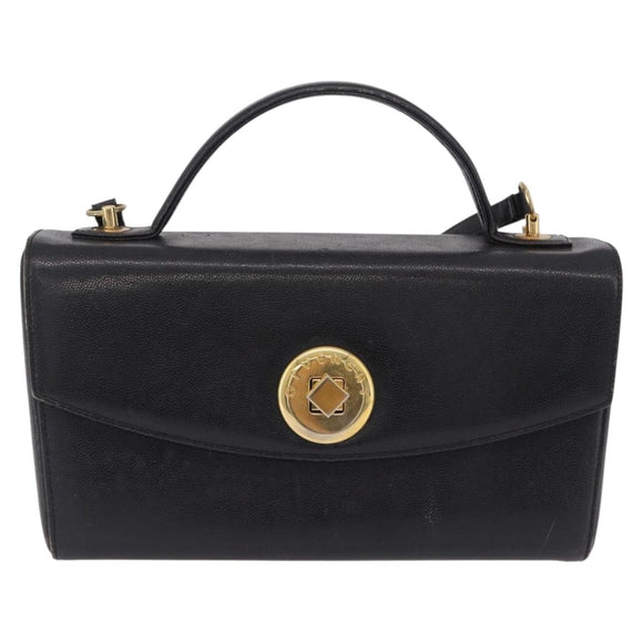 GIVENCHY Hand Bag Leather 2way Black Gold Auth bs36948