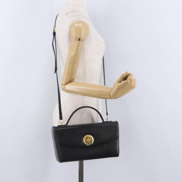 GIVENCHY Hand Bag Leather 2way Black Gold Auth bs36948