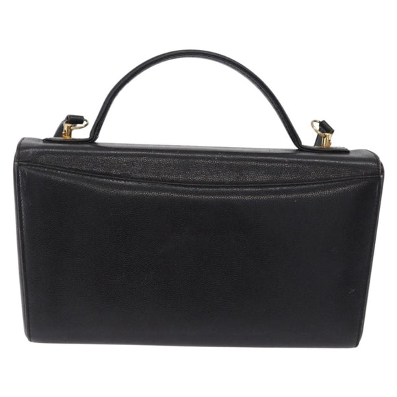 GIVENCHY Hand Bag Leather 2way Black Gold Auth bs36948