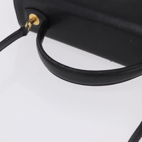 GIVENCHY Hand Bag Leather 2way Black Gold Auth bs36948