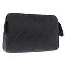 CHANEL Matelasse Pouch Caviar Skin Black Gold CC Auth bs36949-1