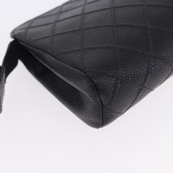 CHANEL Matelasse Pouch Caviar Skin Black Gold CC Auth bs36949
