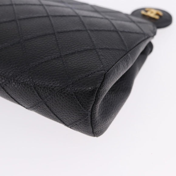 CHANEL Matelasse Pouch Caviar Skin Black Gold CC Auth bs36949