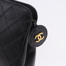 CHANEL Matelasse Pouch Caviar Skin Black Gold CC Auth bs36949-8