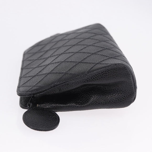 CHANEL Matelasse Pouch Caviar Skin Black Gold CC Auth bs36949