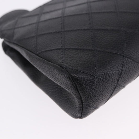 CHANEL Matelasse Pouch Caviar Skin Black Gold CC Auth bs36949