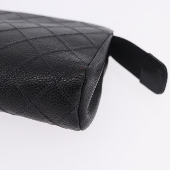 CHANEL Matelasse Pouch Caviar Skin Black Gold CC Auth bs36949