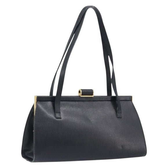 Salvatore Ferragamo Hand Bag Leather Black Gold Auth bs36950