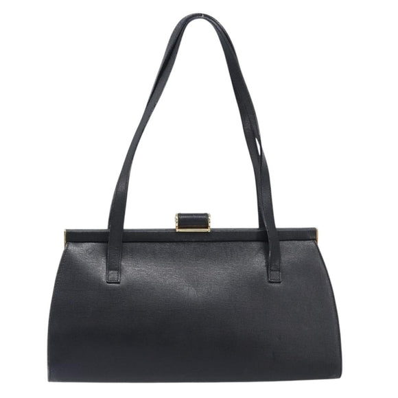 Salvatore Ferragamo Hand Bag Leather Black Gold Auth bs36950