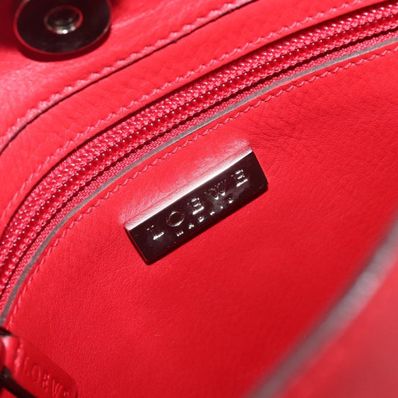 LOEWE Shoulder Bag Leather Red Silver Auth bs36952A