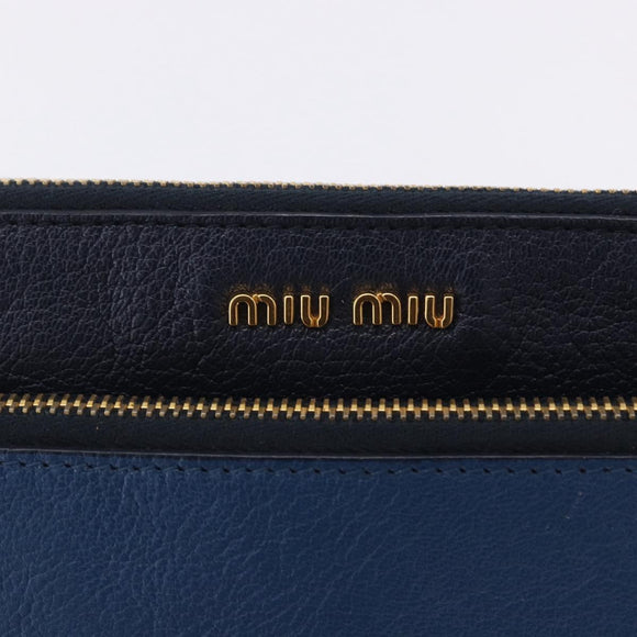 Miu Miu Chain Shoulder Bag Leather Blue Gold Auth bs36957A