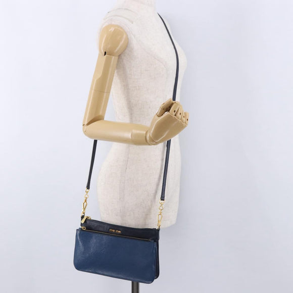 Miu Miu Chain Shoulder Bag Leather Blue Gold Auth bs36957A