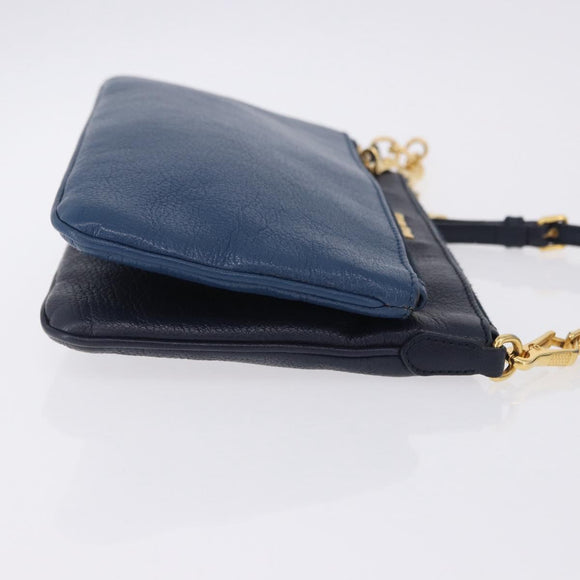 Miu Miu Chain Shoulder Bag Leather Blue Gold Auth bs36957A
