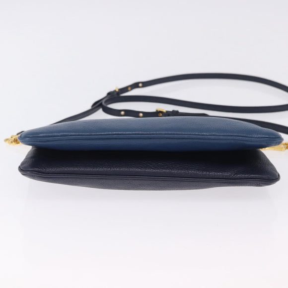Miu Miu Chain Shoulder Bag Leather Blue Gold Auth bs36957A