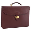 CARTIER Must Line Business Bag Leather Bordeaux Gold Auth bs36958-1
