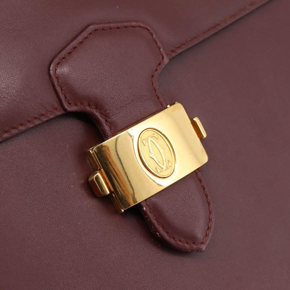 CARTIER Must Line Business Bag Leather Bordeaux Gold Auth bs36958