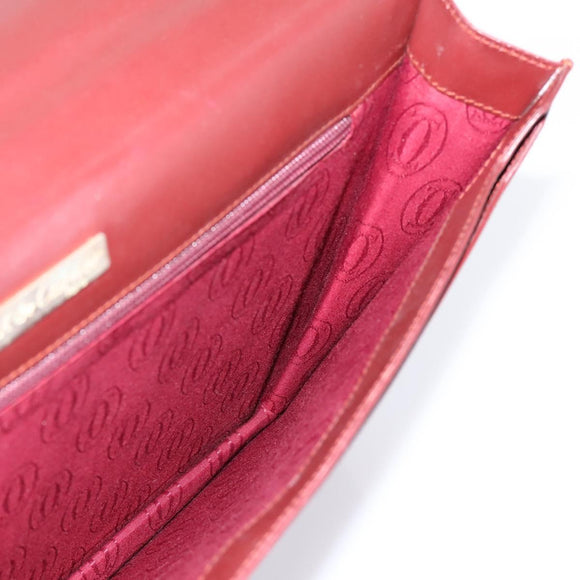 CARTIER Must Line Business Bag Leather Bordeaux Gold Auth bs36958