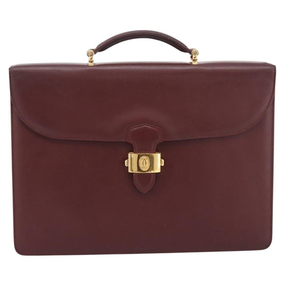 CARTIER Must Line Business Bag Leather Bordeaux Gold Auth bs36958