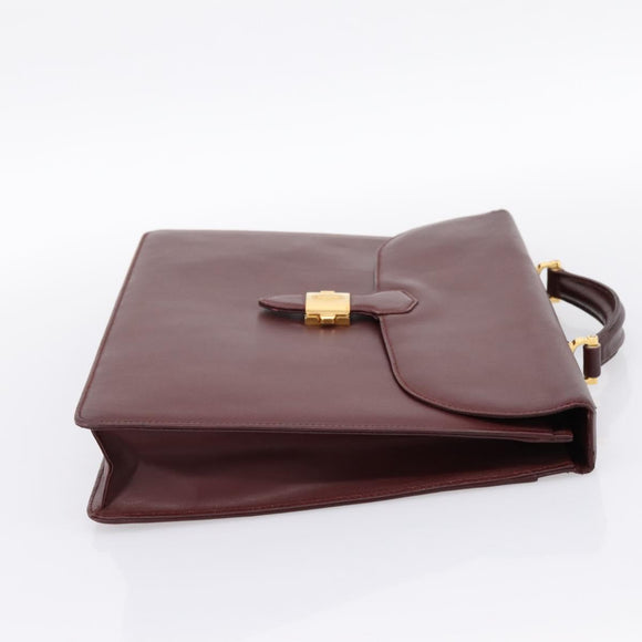 CARTIER Must Line Business Bag Leather Bordeaux Gold Auth bs36958