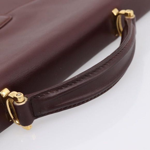 CARTIER Must Line Business Bag Leather Bordeaux Gold Auth bs36958
