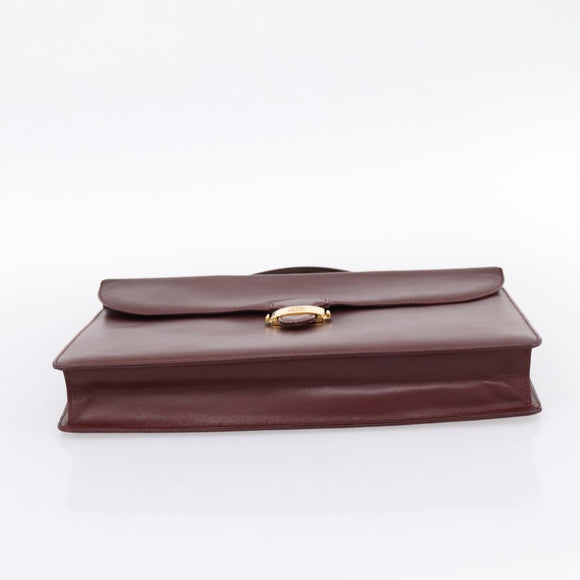 CARTIER Must Line Business Bag Leather Bordeaux Gold Auth bs36958