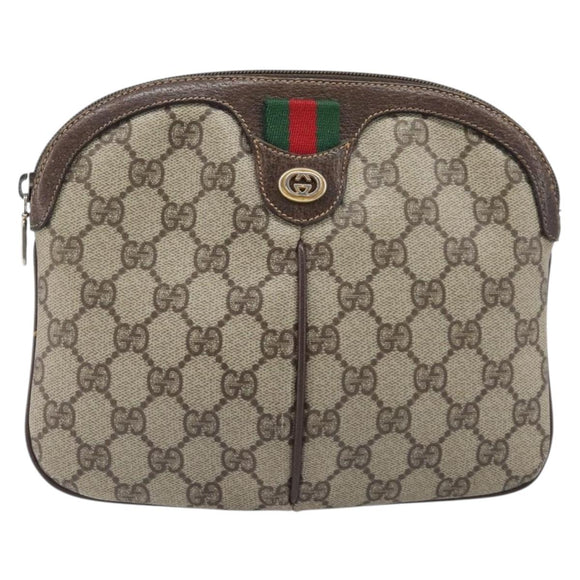 GUCCI GG Supreme Web Sherry Line Bag PVC Beige Gold 904 02 047 Auth bs36959