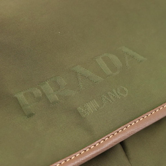 PRADA Shoulder Bag Nylon Khaki Silver Auth bs36961