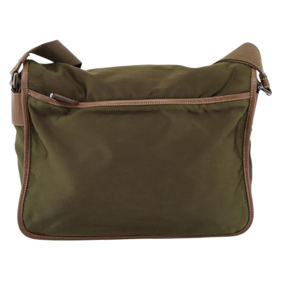 PRADA Shoulder Bag Nylon Khaki Silver Auth bs36961