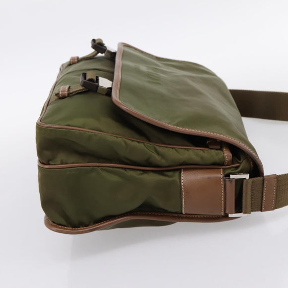 PRADA Shoulder Bag Nylon Khaki Silver Auth bs36961